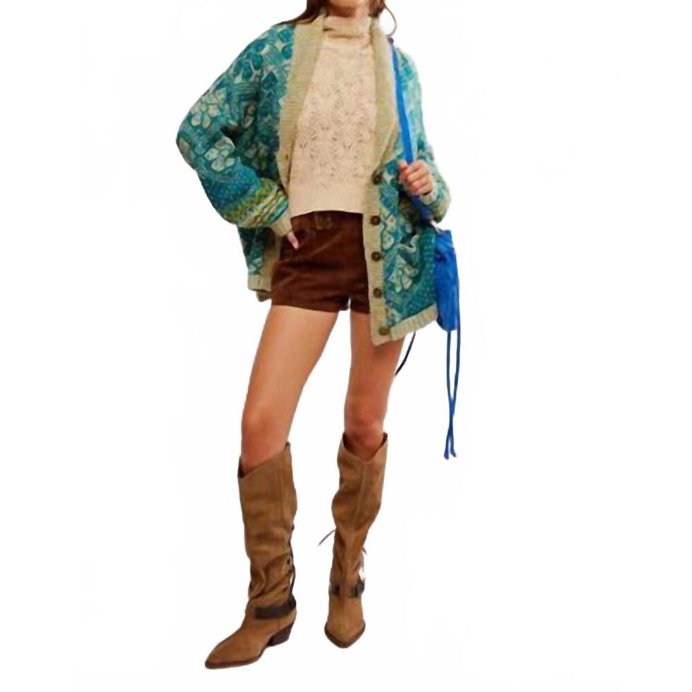NEW FREE PEOPLE sasha cardigan in harbor teal combo - Picture 5 of 6